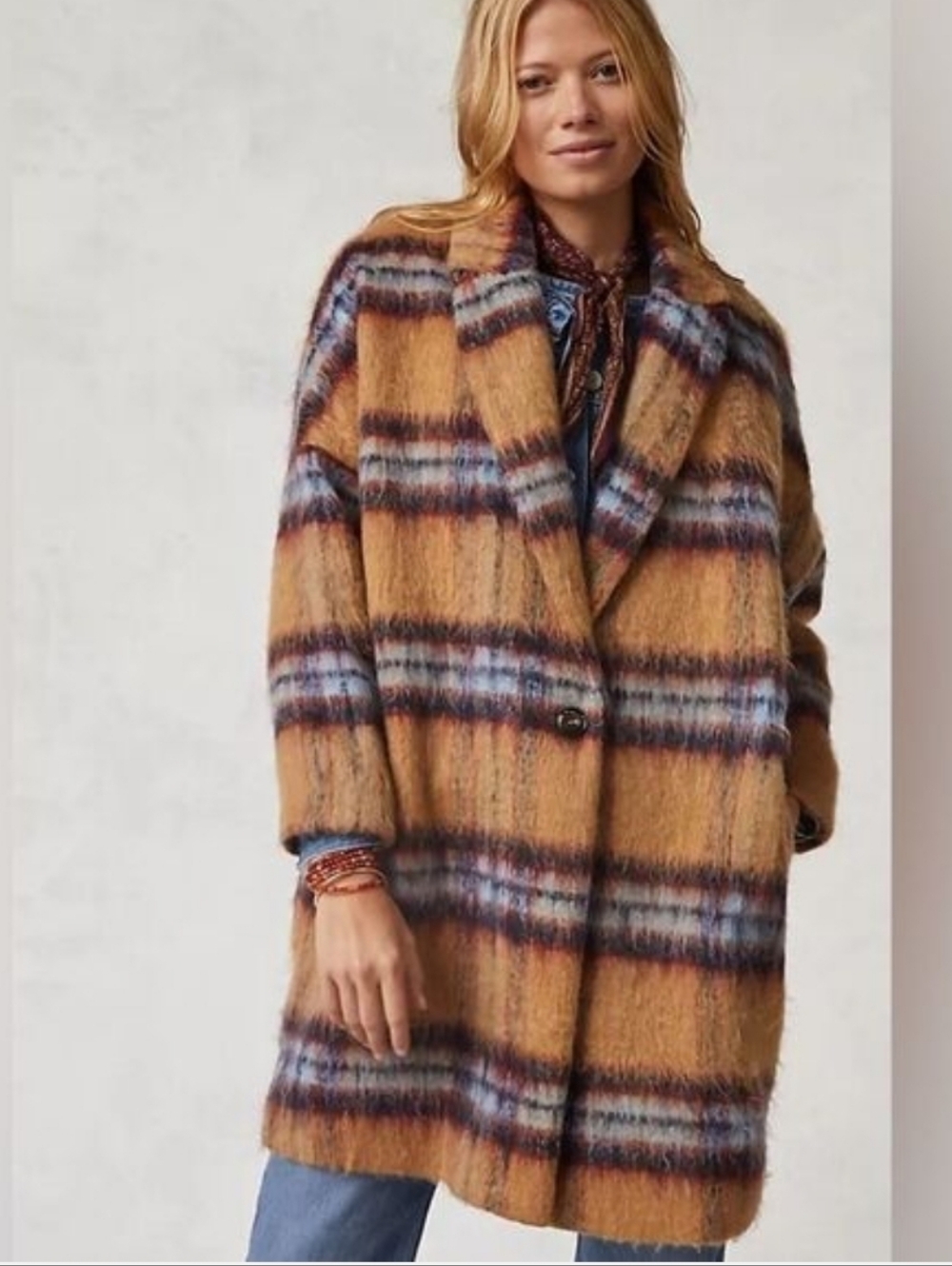 See U Soon Anthropologie Wool Blend Plaid Coat Size Medium Parisian Chic Fall